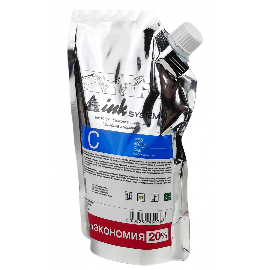 Светостойкие чернила InkSystem для Epson Cyan Водорастворимые 500 мл / I6038ELCS с быстрой доставкой