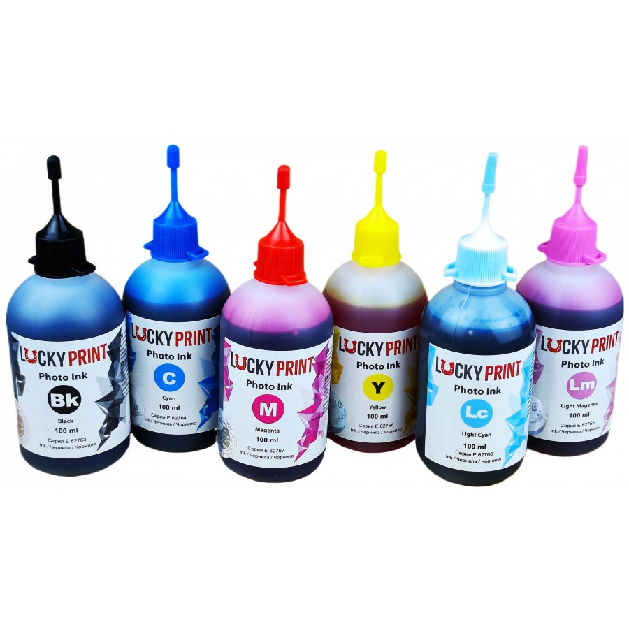 Комплект фоточернил Lucky Print Photo Ink Epson Водорастворимые B/C/M/Y/LC/LM 6x100г. LP6276EL с быстрой доставкой