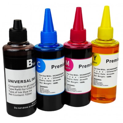 Чернила, краска Universal Ink + Premium Ink HP Canon Водорастворимые BK/C/M/Y 4x100 мл / PI100SET Чернила, краска Universal Ink + Premium Ink HP Canon Водорастворимые BK/C/M/Y 4x100 мл / PI100SET
