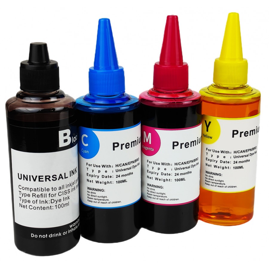 Чернила, краска Universal Ink + Premium Ink HP Canon Водорастворимые BK/C/M/Y 4x100 мл / PI100SET с быстрой доставкой