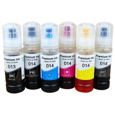 Комплект чорнила Premium Ink 013/014 для Epson EcoTank L8160 / L8180 Водорозчинні BK/PB/C/M/Y/GY 6x70мл / 013/014-K
