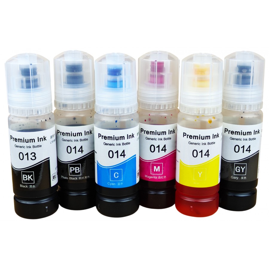 Комплект чорнила Premium Ink 013/014 для Epson EcoTank L8160 / L8180 Водорозчинні BK/PB/C/M/Y/GY 6x70мл / 013/014-K з швидкою доставкою