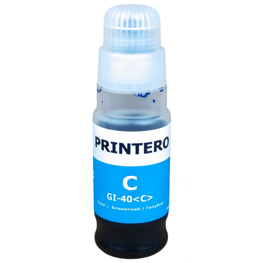 Чорнило, фарба Printero для Canon PIXMA G5040 / G6040 / G7040 / GM2040 Cyan Водорозчинні 70 мл / PC-GI-40-C з швидкою доставкою