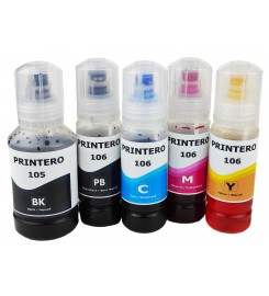 Комплект чернил PRINTERO 105/106 для Epson EcoTank L7160 / L7180 / L7188 Водорастворимые BK/PB/C/M/Y 140мл+4x70мл / PE-105/106K