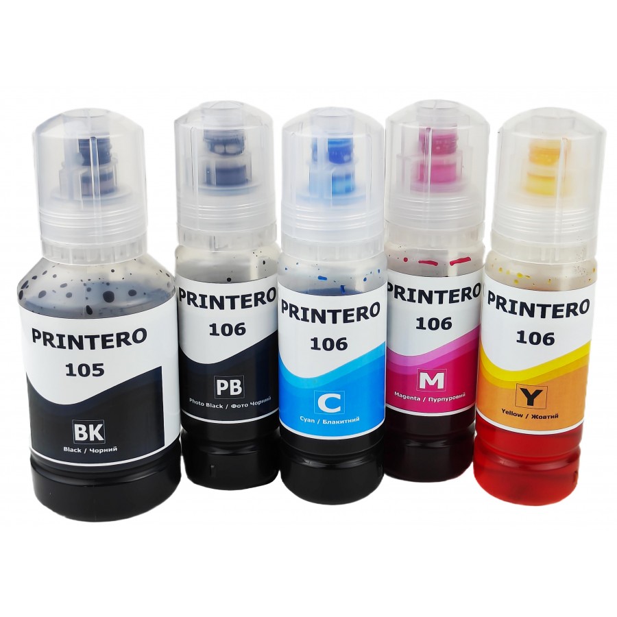 Комплект чорнила PRINTERO 105/106 для Epson EcoTank L7160 / L7180 / L7188 Водорозчинні BK/PB/C/M/Y 140мл+4x70мл / PE-105/106K з швидкою доставкою