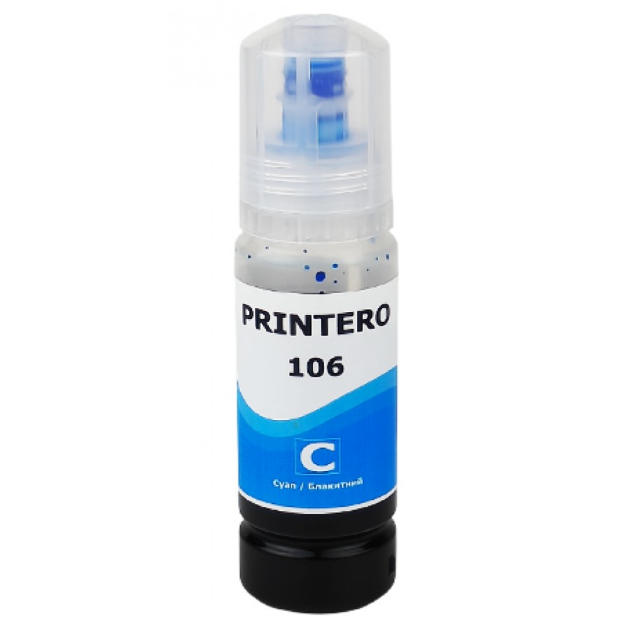 Чорнило, фарба PRINTERO 106 для Epson EcoTank L7160 / L7180 / L7188 Водорозчинні Cyan Блакитний 70 мл / PE-106C з швидкою доставкою