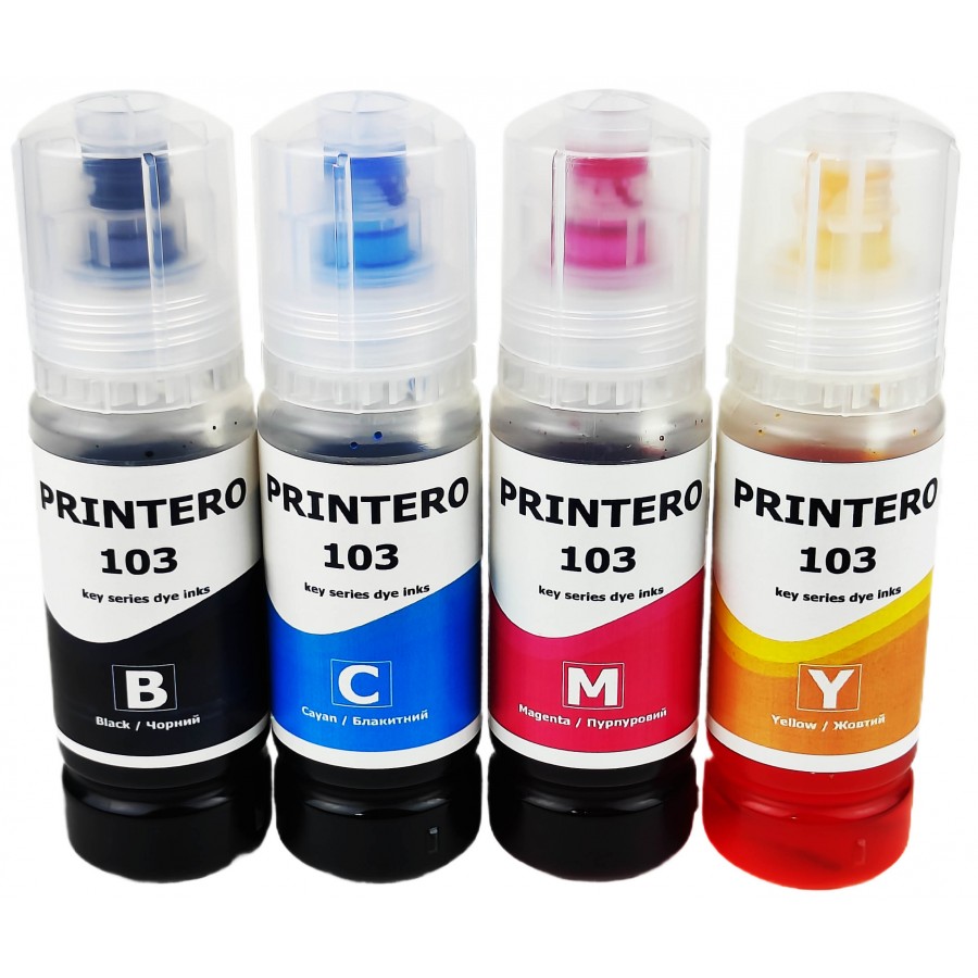 Комплект чернил PRINTERO для Epson L1110 / L3100 / L3110 / L3150 / L4151 / L4165 / L5190 B,C,M,Y / PE103-K с быстрой доставкой