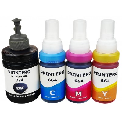 Комплект чорнил, фарб Printero для Epson L605 / L655 / L1455 / T7741 / T8591 Водорозчинні 140 мл 3х70 мл B/C/M/Y / PE774-K