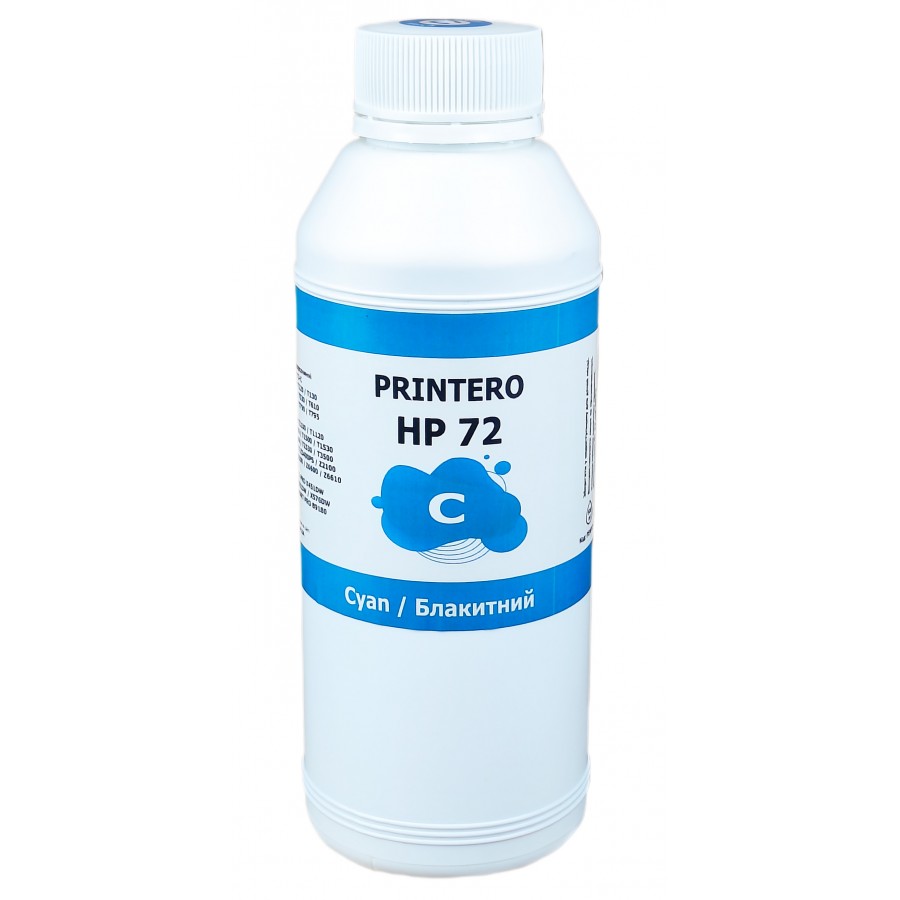 Чернила, краска Printero HP 72 для HP DesignJet T610 / T620 / T770 / T1100 / T1120 Cyan Водорастворимые 500 мл PEHP72-C с быстрой доставкой