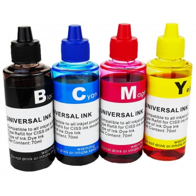 Комплект чернил, краска Universal Ink HP Canon Водорастворимые BK/C/M/Y 4x70 мл / UI70SET Комплект чернил, краска Universal Ink HP Canon Водорастворимые BK/C/M/Y 4x70 мл / UI70SET
