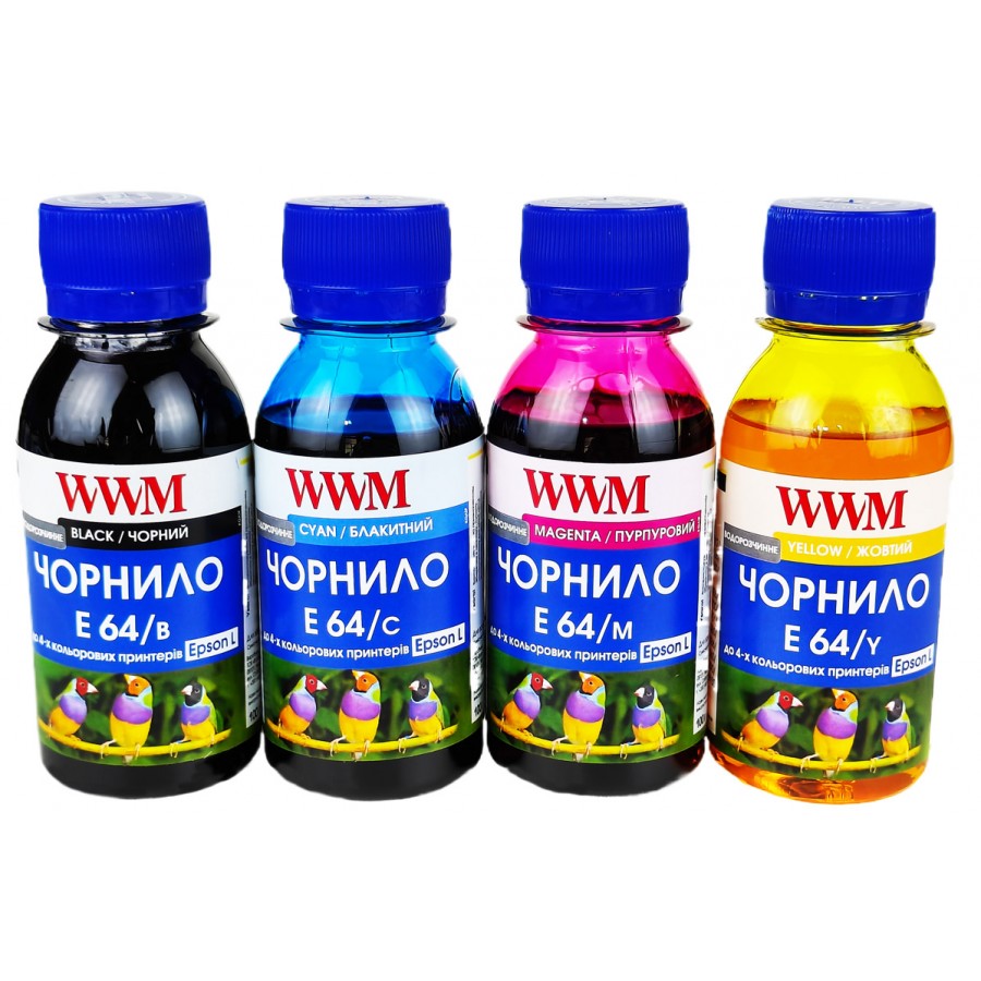 Комплект чорнила WWM для Epson L110 / L210 / L355 Водорозчинні 4х100 г B/C/M/Y / E64SET4-2 з швидкою доставкою