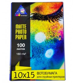 Фотобумага INKSYSTEM матовая 180 г/м кв, 10см x 15см, 100 л. IM180.100.6107