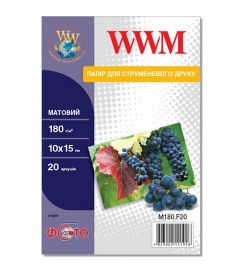 Фотопапір WWM матовий 180 г/м кв, 10см x 15см, 20 арк. M180.F20