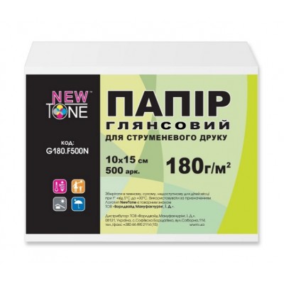 Фотобумага NewTone глянцевая 180г/м кв, 10см x 15см, 500л / G180.F500N Фотобумага NewTone глянцевая 180г/м кв, 10см x 15см, 500л / G180.F500N