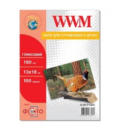 Фотопапір WWM глянсовий 180 г/м кв, 13см x 18см, 100 арк. / G180.P100/C