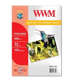 Фотопапір WWM глянцевий 200 г/м кв, А4, 100 арк. G200.100