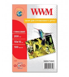 Фотопапір WWM глянсовий 200 г/м кв, 10см x 15см, 100 арк. G200.F100/C