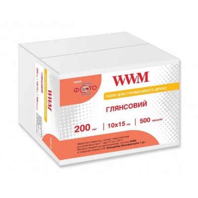 Фотобумага WWM глянцевая 200 г/м кв, 10см x 15см, 500л / G200.F500 Фотобумага WWM глянцевая 200 г/м кв, 10см x 15см, 500л / G200.F500