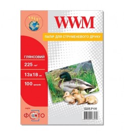 Фотопапір WWM глянсовий 225 г/м кв, 13см x 18см, 100 арк. / G225.P100