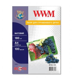 Фотопапір WWM матовий 180 г/м кв, A4, 100 арк. M180.100