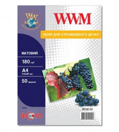 Фотопапір WWM матовий 180 г/м кв, A4, 50 арк. M180.50