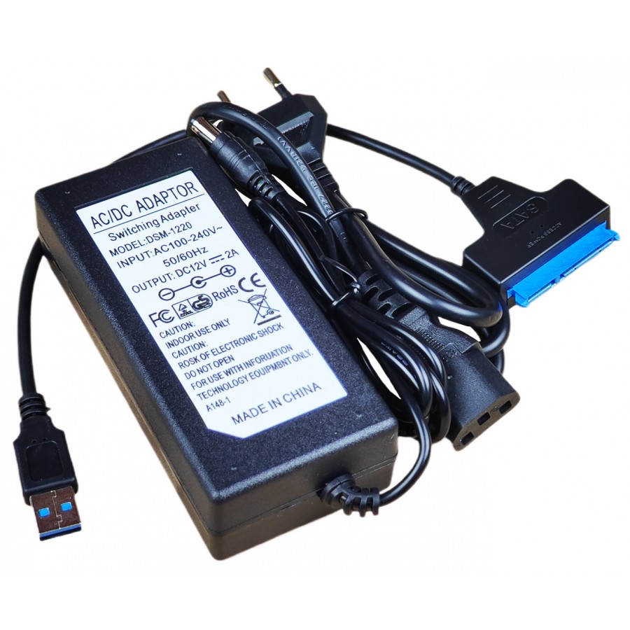 Переходник, адаптер SATA USB для жесткого диска 2.5 3.5 + Блок питания AC/DC адаптер 12V 2A / KCSATAGD с быстрой доставкой