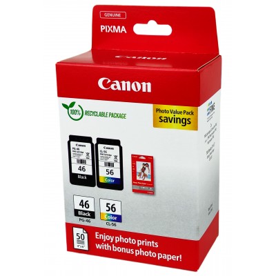 Картридж PG-46 Black + CL-56 Color + фотобумага 50 л., комплект Canon E404 / E414 / E464 / 9059B006AA Картридж PG-46 Black + CL-56 Color + фотобумага 50 л., комплект Canon E404 / E414 / E464 / 9059B006AA