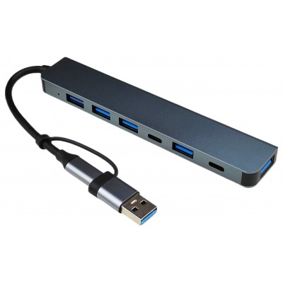 Концентратор USB3.0 & USB-C / USB3.0 & USB2.0 Hub 7 в 1 Алюминиевый USB-адаптер Концентратор USB3.0 & USB-C / USB3.0 & USB2.0 Hub 7 в 1 Алюминиевый USB-адаптер