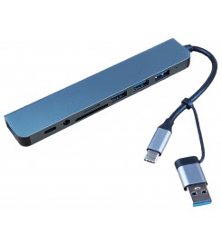 Універсальний концентратор USB-хаб 8 в 1, USB 3.0/2.0, Type-C, SD/TF кардридер / USB3.0HUB8P