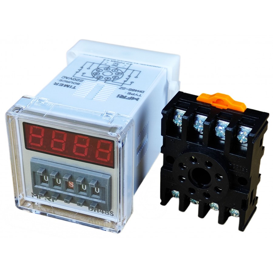 Реле времени DH48S-2Z + колодка для подключения с индикацией задержки времени, 220V с быстрой доставкой