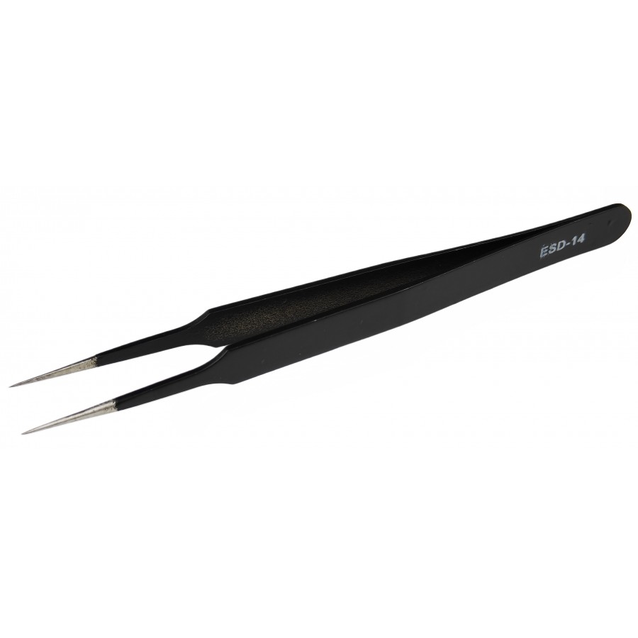 Антистатический немагнитный пинцет Tweezers с супертонкими прямыми острыми кончиками для ремонта / ESD-14B с быстрой доставкой