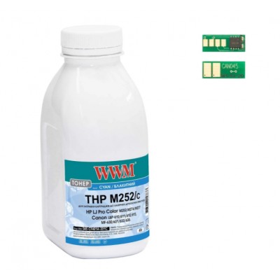 Тонер+чіп WWM для HP LJ Pro M252 / Canon 045 пляшка 45г Cyan 045-CF401A-201C