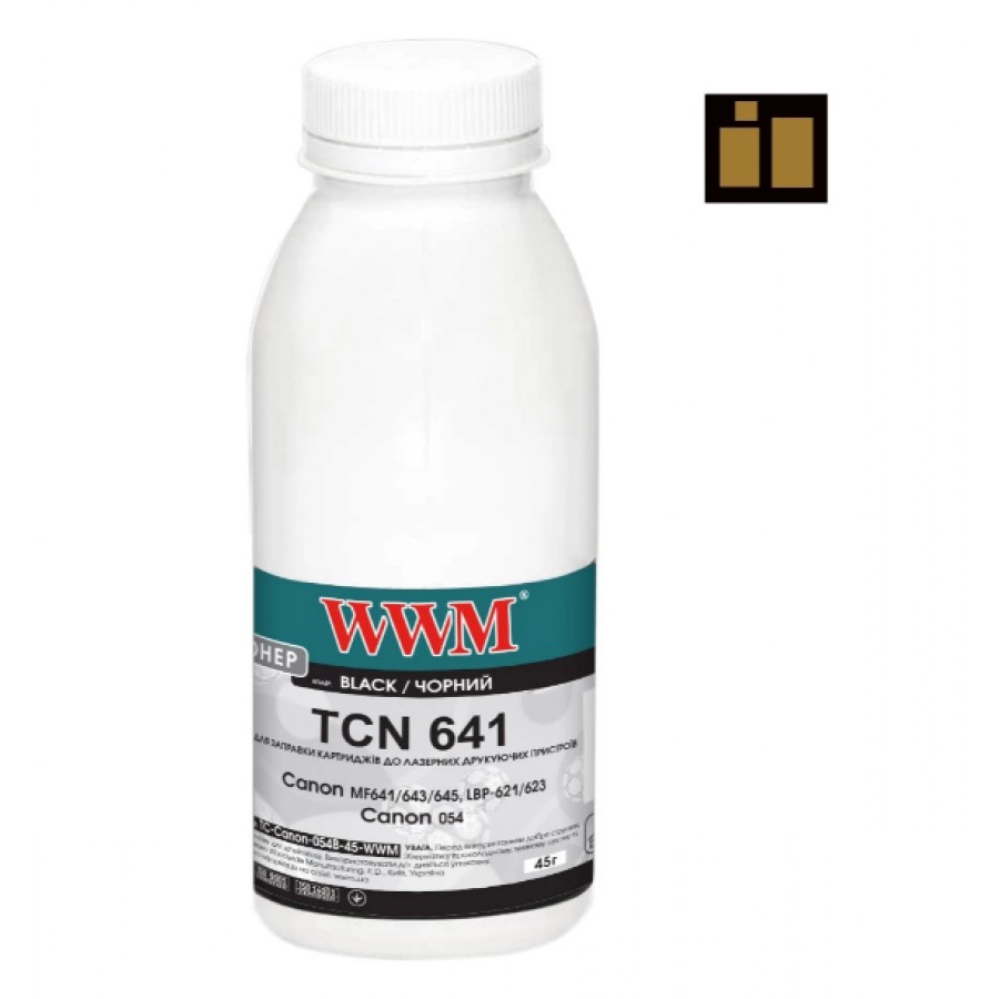 Тонер+чіп WWM для Canon MF641 / MF643 / MF645 / LBP621 / LBP623 пляшка 45г Black TC-Canon-054B-45-WWM з швидкою доставкою