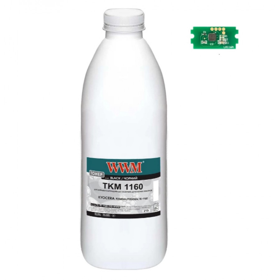 Тонер+чип WWM для KYOCERA P2040dn / P2040dw / TK-1160 бутль 210г Black TC-TK-1160-210-WWM с быстрой доставкой