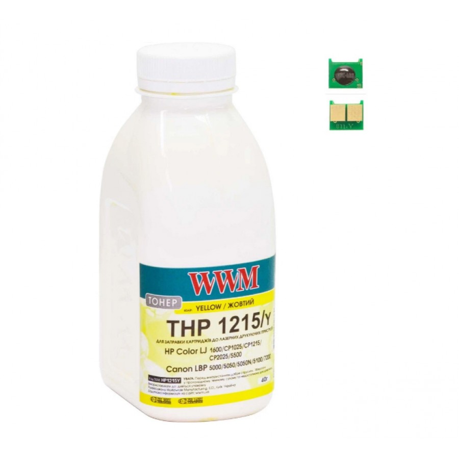 Тонер+чип WWM для HP CLJ CP1215 / CP1515 / CM1312 бутль 40г Yellow TC1215Y с быстрой доставкой